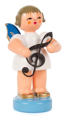 Engel mit Notenschlüssel stehend H: 6cm NEU Holzengel Holzfigur Weihnachtsfigur