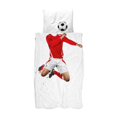 Snurk Bettwäsche Fußballer rot 135 x 200 cm Kinderbettwäsche Baumwolle