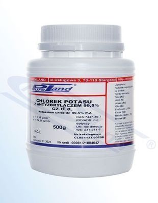 Kaliumchlorid mit Fließhilfsmittel (SiO2)PureLand chda op.500 g HDPE Flasche