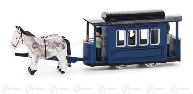 Miniatur Straßenbahn mit Pferden H=ca 4 cm NEU Erzgebirge Weihnachtsfigur