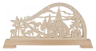 Schwibbogen Seiffener Kirche mit LED-Beleuchtung 63x32x6,5cm NEU Lichterbogen Fe