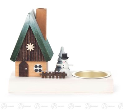Teelichthalter mit Räucherhaus BxHxT 12,5 cmx10 cmx5,5 cm NEU Erzgebirge