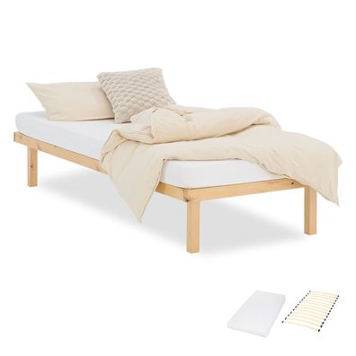 Bettgestell 90x200 cm Holzbett Unbehandelt Einzelbett Massivholz Bett ohne Kopftei