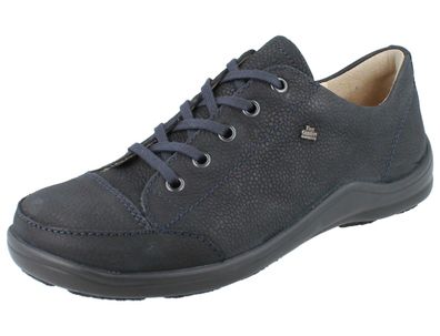 FINN Comfort Soho Damen Halbschuhe Schnürschuhe dunkelblau genarbtes Nubukleder