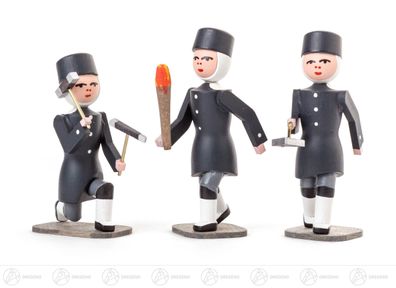 Miniatur Bergleute Satz 3 (Maurer, Häuer, Fackelträger) H=ca 5 cm NEU Erzgebirge