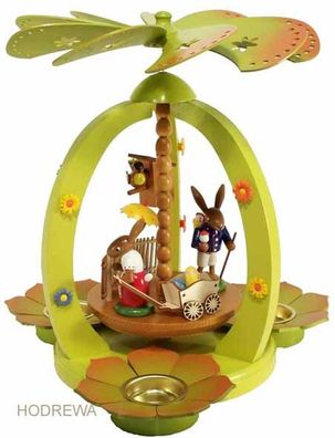 Osterdekoration Pyramide mit Hasen und Handwagen Höhe 28cm NEU Ostern Pyramide