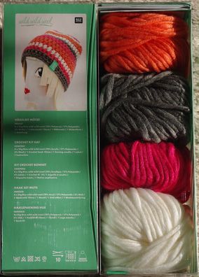 Häkelpackung für Winter-Mütze aus Wild Wild Wool - Farben: orange, grau, pink, weiß