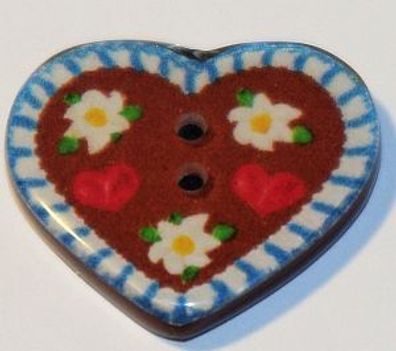 2 Loch-Knopf "Pfefferkuchen-Herz" - 19x22mm