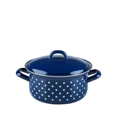 Riess Casserole avec couvercle Ø16cm 1 litre émail Country Dirndl bleu à pois