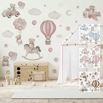 Wandsticker Set für Babyzimmer Bären Ballons Wolken Sterne Tiere Wandtattoo Set