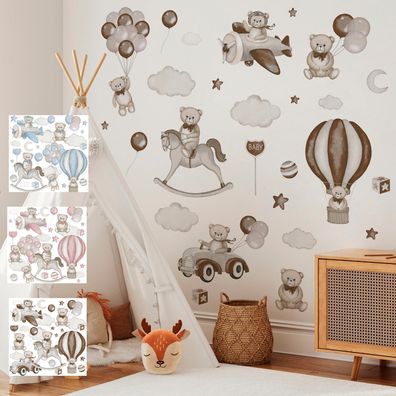 Wandtattoo Set für Kinder Bären Ballons Wolken Sterne Tiere für Babyzimmer