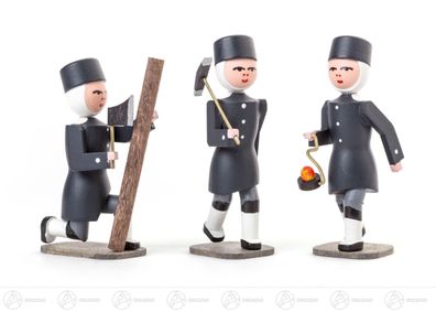 Miniatur Bergleute Satz 2 (Hacke, Zimmerer, Grubenlicht) H=ca 5cm NEU Erzgebirge