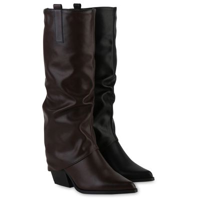 VAN HILL Damen Gefüttert Cowboystiefel Stiefel Spitz Holzoptikabsatz Schuhe 841793