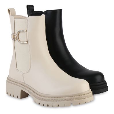 VAN HILL Damen Leicht Gefütterte Klassische Stiefeletten Strass Schuhe 841805