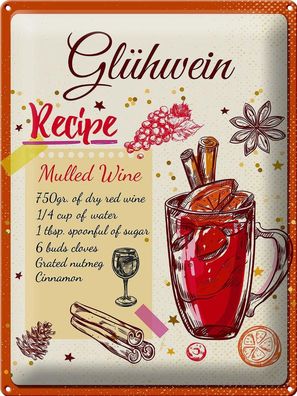 Blechschild 40 x 30 cm Cocktail: Glühwein Recipe Mulled Wine