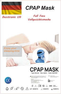 CPAP Maske Full Face , Follgesichtsmaske, CPAP . Kopfband, Größe L