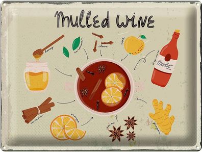 Blechschild 40 x 30 cm Cocktail: Mulled Wine Anise Honey Apple