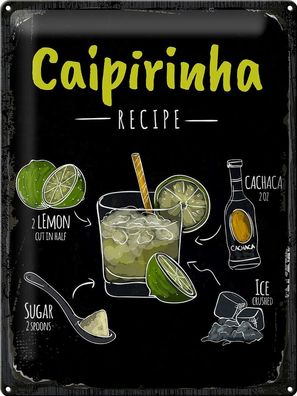 Blechschild 40 x 30 cm Cocktail: Caipirinha Cocktail Recipe