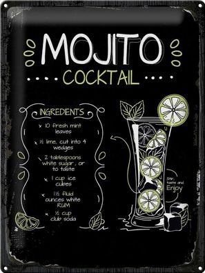 Blechschild 40 x 30 cm Cocktail: Mojito Cocktail Recipe
