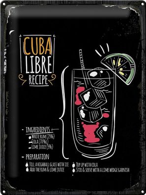 Blechschild 40 x 30 cm Cocktail: Cuba Libre Cocktail Recipe
