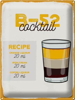 Blechschild 40 x 30 cm B-52 Cocktail Recipe Orange