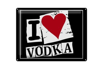 Blechschild 40 x 30 cm Alkohol I love Vodka (Herz)