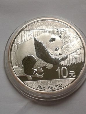 Original 10 Yuan 2016 China Panda 1 Unze Silber 1oz. 31,1g 999er Silber in Münzdose