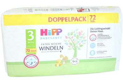 HiPP Babysanft MIDI Windeln Größe 3 72er Pack 6-10 kg Einwegwindeln