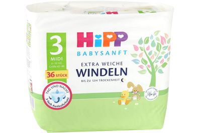 HiPP Babysanft MIDI Windeln Größe 3 36er Pack 6-10 kg Einwegwindeln