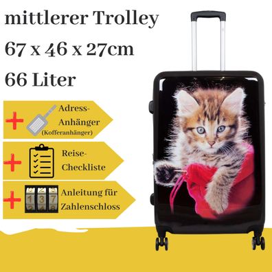 mittlerer Hartschalentrolley Katze schwarz, 66 Liter