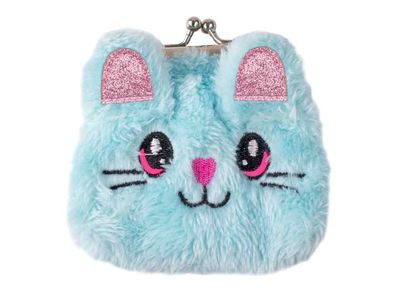 Flauschige Katze Knipsbörse für Kinder - 9,5 x 9 cm, Polyester, hellblau
