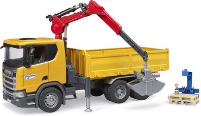 bruder 03551 - Scania Super 560R Baustellen LKW mit Kran & 2 Paletten 1:16 Fahrzeuge