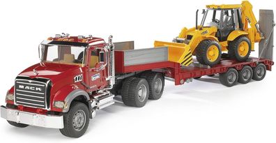 bruder 02813 - MACK Granite LKW mit Tieflader & JCB 4CX Baggerlader 1:16 Transporter