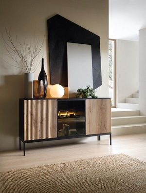 Sideboard HALLE K154 - Kommode mit 3 Türen, LED-Beleuchtung, amellen