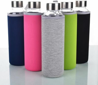 Trinkflasche aus Glas, Sportflasche to-go Glastrinkflasche (550 ml)
