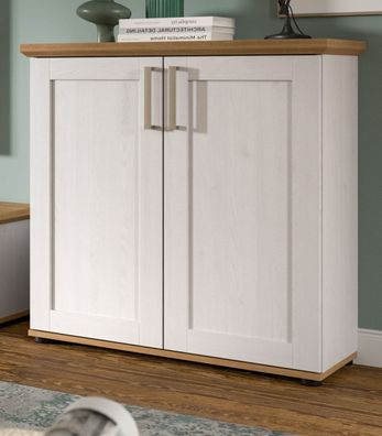 Kommode Lärche weiß Landhaus und Eiche Artisan Sideboard 2-trg. 84 x 88 cm Mirano