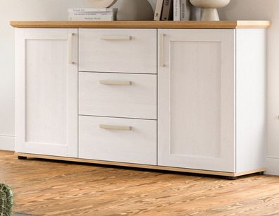 Sideboard Kommode in weiß Lärche Landhaus und Eiche Artisan Anrichte 130 cm Mirano