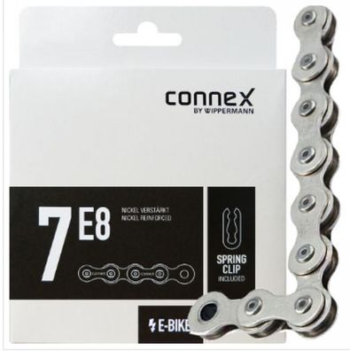 Connex Fahrrad Kette Fahrradkette 7E8 1-fach E-25 Nickel 136 Glieder silber