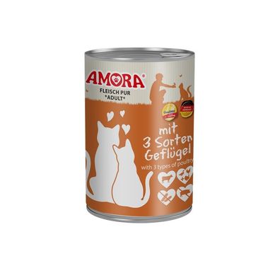 AMORA Cat Dose Fleisch Pur mit 3 Sorten Geflügel 12 x 400g