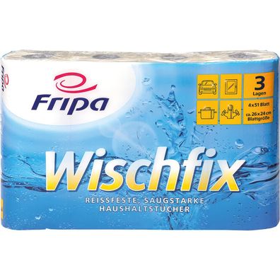 8x Fripa 3014006 Kü?chenrolle Wischfix, 3-lagig, hochweiß