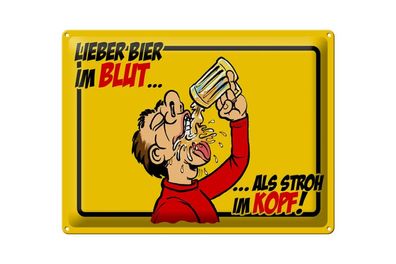 Blechschild 40 x 30 cm Alkohol Lieber Bier im Blut, als Stroh im Kopf