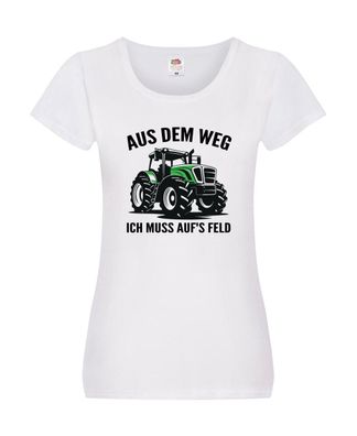 Aus dem weg ich muss aufs Feld | Traktor | Bauer v2 Damen Shirt Weiß