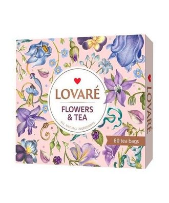 Lovare Geschenk Set Tee Sortiment Flowers & Tea 12 Sorten 60 Beutel 102g