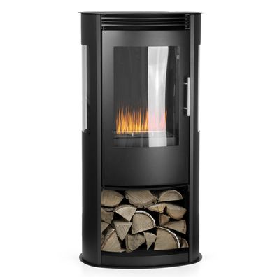 Ethanol Kamin schwarz rund 98,5 cm hoch mit 1,2 l Edelstahl-Brenner & Sichtfenster