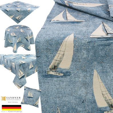 Gobelin Tischdecke Tischläufer Tafeltuch Kissenbezug Nautik Boot Made in Germany