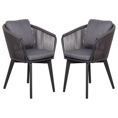2er Set Diningsessel Cadiz Rope - Aluminium Gestell grau