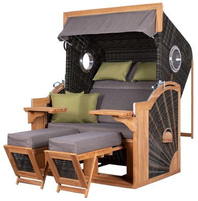 Strandkorb deVries PURE® Seaside XL - PE stone grey - Dessin 490 - inkl. Schutzhülle
