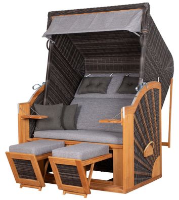 Strandkorb deVries PURE® Classic XL SUN Teak - PE stone grey - Dessin 466 - inkl