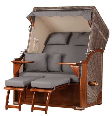 Strandkorb - bene living - Schaalsee Mahagoni - PE grau - Modell 551 - inkl. Lifte
