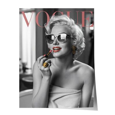 Marilyn Monroe Poster Leinwandbild VOGUE cover Badezimmer Deko schwarz weiß Mode Bild